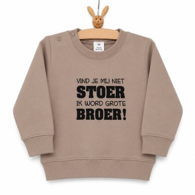 beige, sweater, Trui, zwarte, tekst, grote, broer, stoer